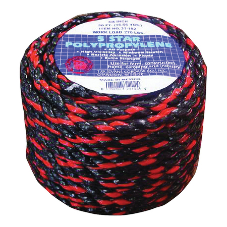 TW EVANS CORDAGE T.W. Evans Cordage Truck Rope, 3/8 in Dia, 100 ft L, 270 lb Working Load, Polypropylene 31-122